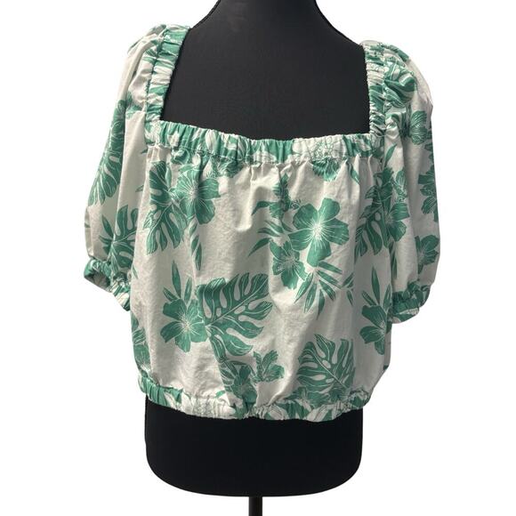 American Eagle Green And White Peasant Top XL - Picture 1 of 6